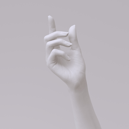 mano femenina sosteniendo tubo cosmético o botella de producto para el cuidado de la belleza, 3D renderizando elegante gesto de la mano del maniquí que muestra algún objeto pequeño photo