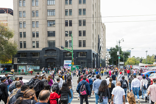 Mexico City, CDMX, Mexico, OCT, 24 2021, people at the intersection of 5 de Maio avenue