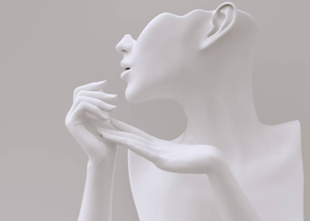 istock Mannequin art sculpture and abstract elegant hand gesture white painted 3d rendering background 1396479359
