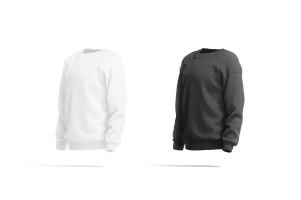istock Blank black and white knitted sweater mockup, side view 1396480086
