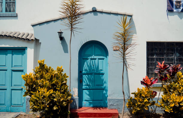 Beautiful wooden doors in the Miraflores area of Lima. stock photo