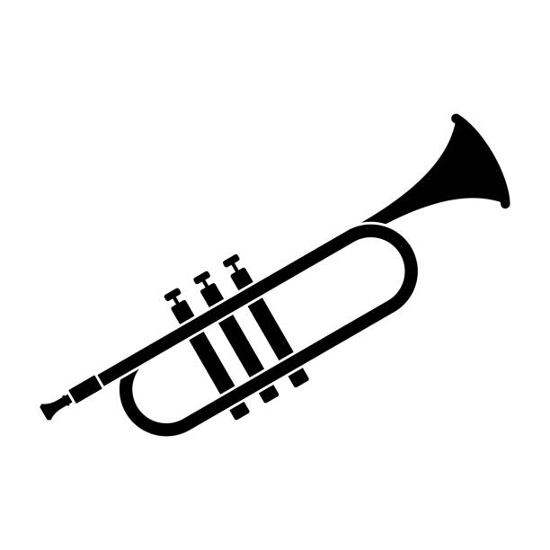 horntrompetenikone musikinstrument isoliert auf weißem hintergrund. königliche fanfare für das musizieren. vektor-illustration - trumpet musical instrument music brass stock-grafiken, -clipart, -cartoons und -symbole