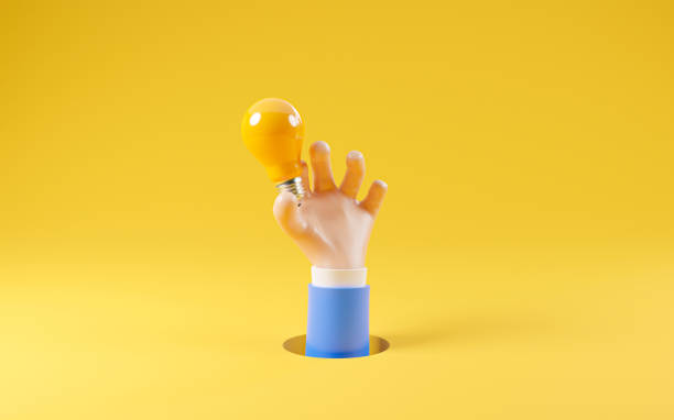 istock Businessman hand holding yellow lightbulb from hole for creative thinking idea and problem solving concept by 3d render. 1396481994