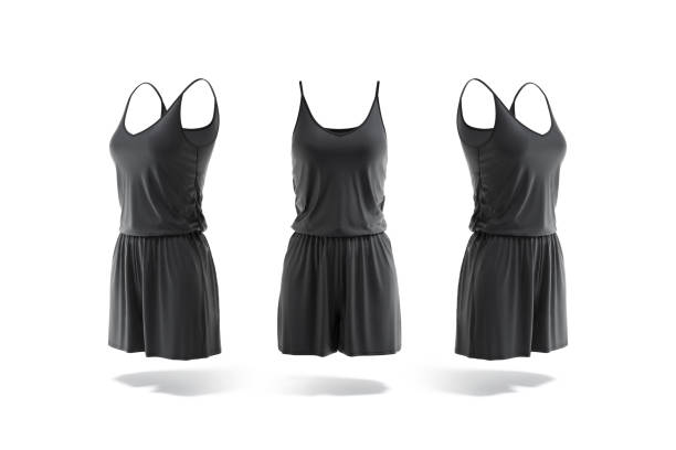 istock Blank black women romper mock up, front and side view 1396482082