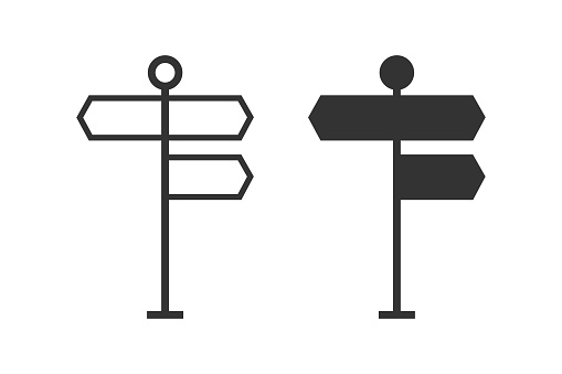 Signpost icon. Road direction illustration symbol. Sign street arrow vector.