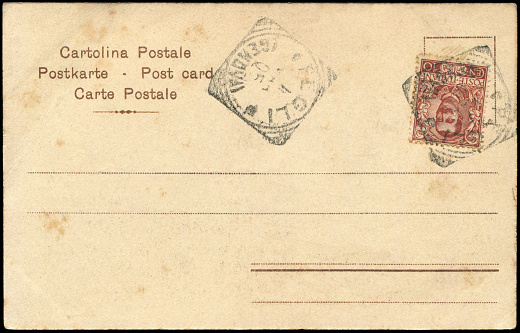 blank vintage postcard sent from Pegli,  Italy  in 1905, a very good historic background of postal service, can be used for any usage for any historic situation.