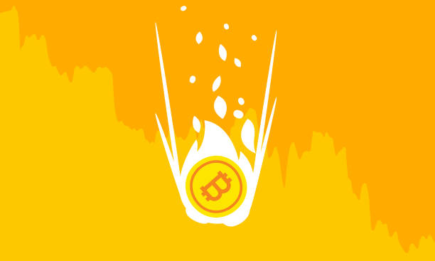 bitcoin price collapse, crypto bubble crash, cryptocurrency falling down A Bitcoin Crypto Burning Fall Illustration. Biggest crypto collapse crash this year. BTC market plummet concept. bitcoin price stock illustrations