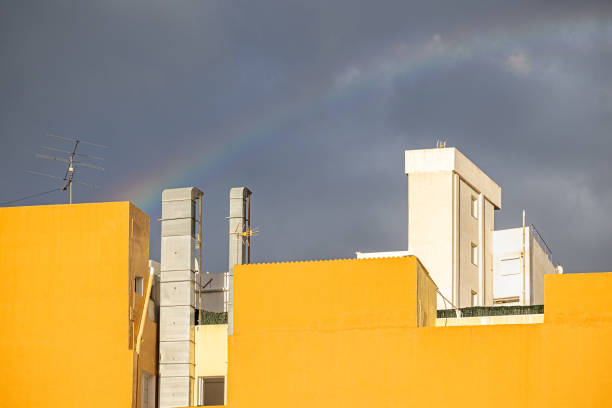 Rainbow over a residential building in Santa Cruz which is the main city on the Spanish Canary Island Tenerife