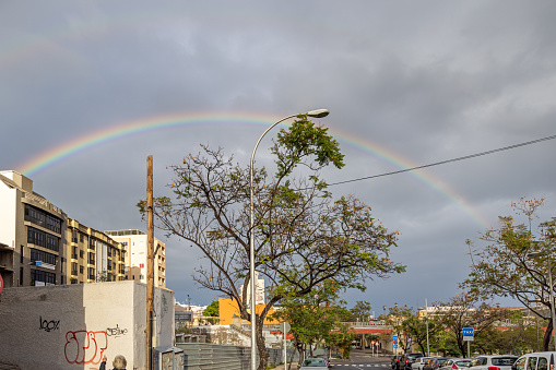 Rainbow over a residential building in Santa Cruz which is the main city on the Spanish Canary Island Tenerife