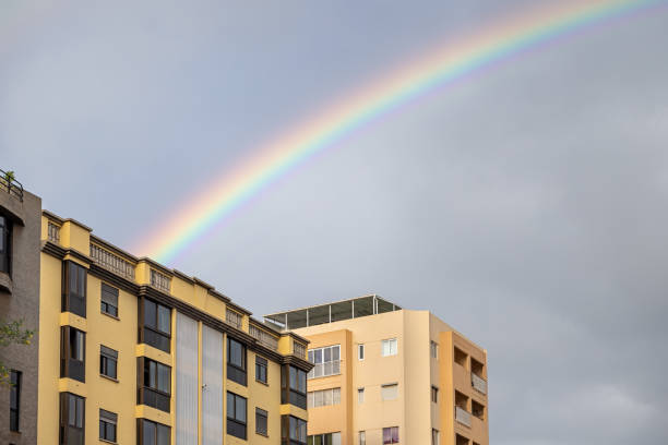 Rainbow over a residential building in Santa Cruz which is the main city on the Spanish Canary Island Tenerife