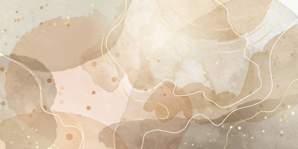 istock Brown beige and ivory liquid marble watercolor background with gold lines. Pastel elegant earth tone green minimal modern canvas wallpaper with paint brush pattern. Vector illustration 1396488052