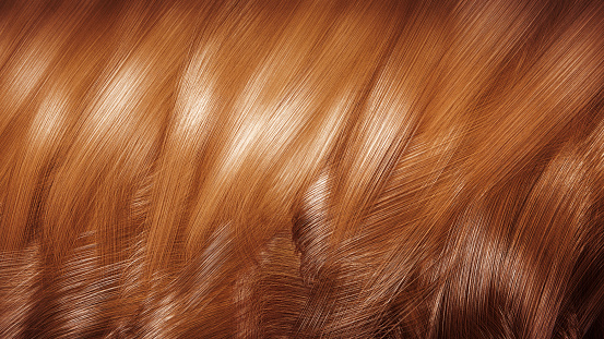 Shiny auburn hair texture. Computer-generated image