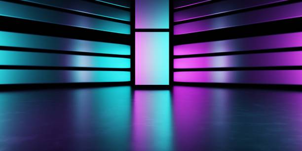 istock 3d rendering of purple and blue abstract geometric background. Scene for advertising, technology, showroom, banner, game, sport, fashion, business, metaverse. Sci-Fi Illustration. Product display 1396488310