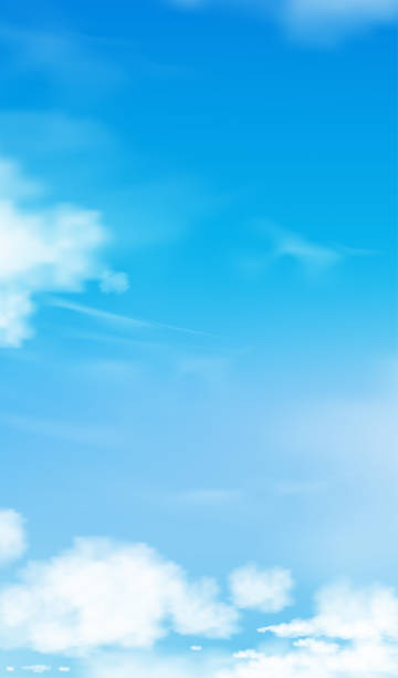 알토스트라투스 구름 배경이 있는 푸른 하늘, 순환구름이 있는 벡터 만화 하늘, 화창한 날 봄과 여름에 모든 계절별 수직 배너를 컨셉으로 합니다.3dvector 자연의 일러스트 - autumn backgrounds dawn dusk stock illustrations
