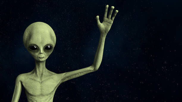 Friendly Alien greeting and waving hand Friendly Alien greeting and waving hand beckoning photos stock pictures, royalty-free photos & images