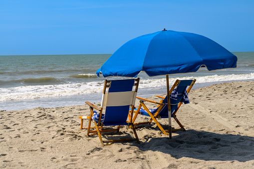 Empty beach chair on the Baltic Sea coast at the dog beach