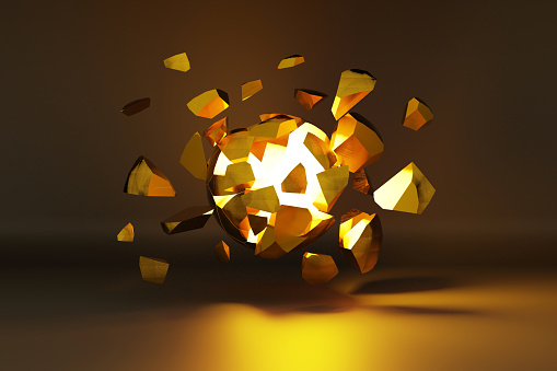 Gold explosion, cracked abstract earth