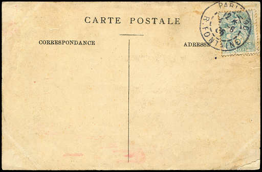 blank vintage postcard sent from Paris, France  in 1905, a very good historic background of postal service, can be used for any usage for any historic situation.