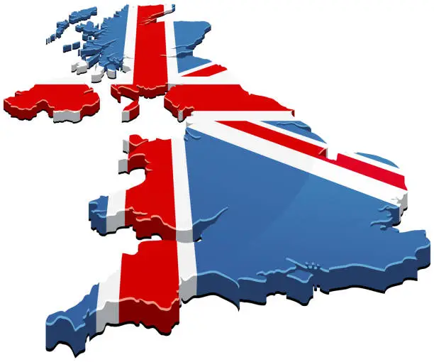 Vector illustration of 3D map of United Kingdom (cut out)