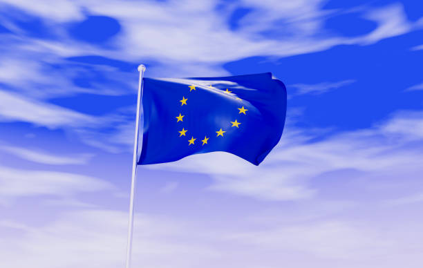 istock Europe Union Flag during Daylight and beautiful sky - 3D Illustration 1396502868