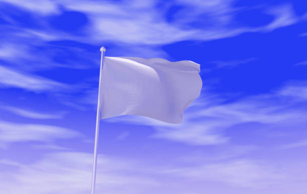 istock Blank White Flag for Mockups during Daylight and beautiful sky - 3D Illustration 1396502906