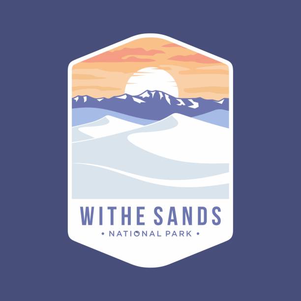 White Sand National Park Emblem patch icon illustration with Soaptree Yucca in Tularosa Basin on dark background