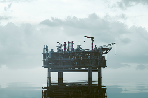 Oil platform at sea. This is 3D generated image.