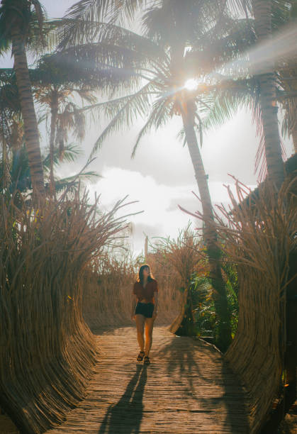 istock Woman walking through the tree tunnel 1396505392