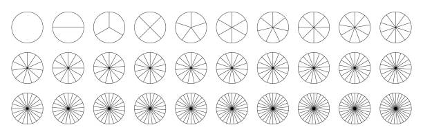 ilustraciones, imágenes clip art, dibujos animados e iconos de stock de pastel de círculo. gráfico con segmentos. tarta redonda con división y 29 segmentos. diagrama con secciones. iconos de contorno negro para infografía, pizza, fracción, gráfico circular y porción. vector - division