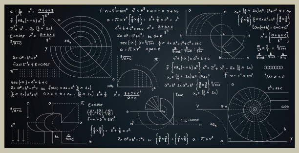 Mathematics formula for finding area. Mathematical and scientific formulas for finding the area of a circle on a blackboard. technology office equipment laboratory stock illustrations