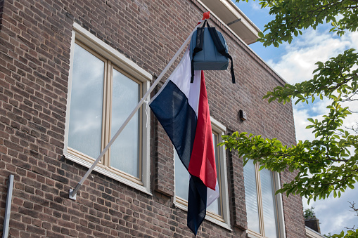 A Dutch Tradition For Passing School Exams A Schoolbag On A Flag At Diemen The Netherlands 8-6-2022