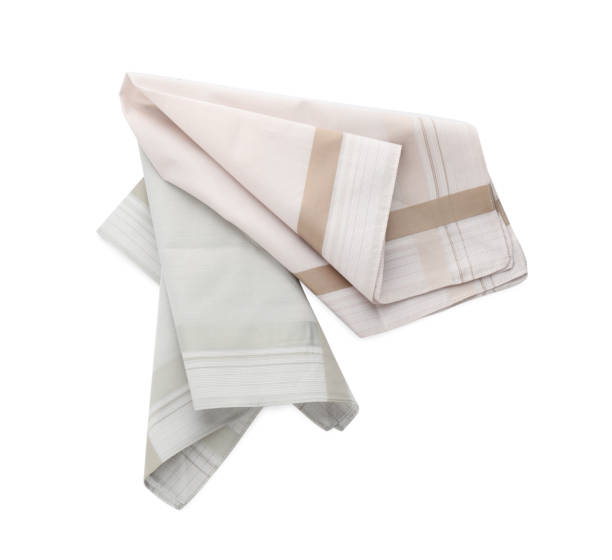 istock Stylish handkerchiefs isolated on white, top view 1396511471