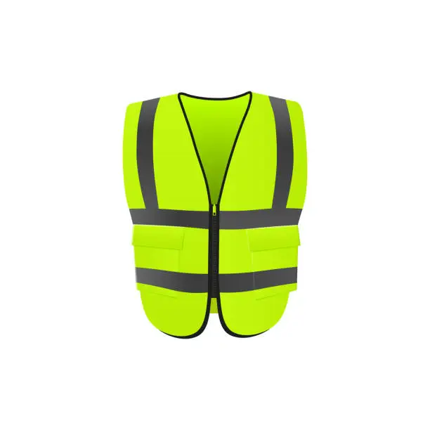 Vector illustration of Safety vest in front with visible fluorescent reflective elements isolated
