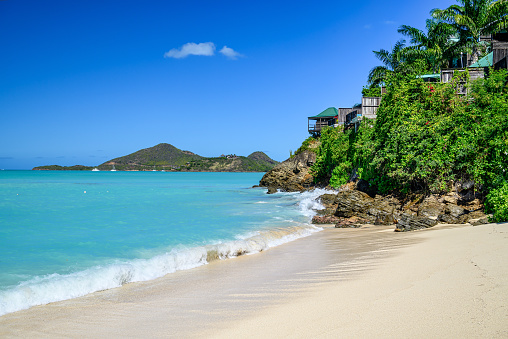 Jolly Beach a beach in Antigua in the Caribbean with azure blue sea