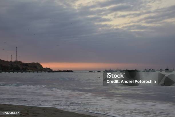 Sunset In Mancora Beach Located In Piura Peru Stock Photo - Download Image Now - Beach, Beauty, Circle
