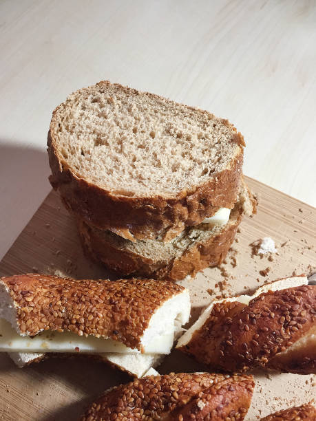 Wholegrain toast and bagel sandwich on the table
