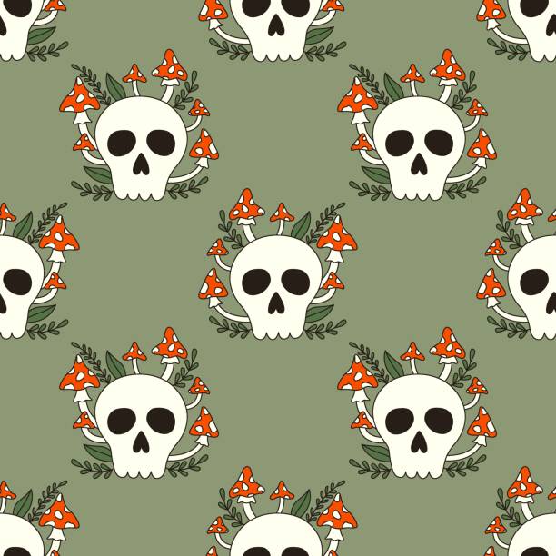 Seamless Vector Pattern With Cartoon Mystic Skull And Poisonous Mushrooms Stock Illustration - Download Image Now - iStock Seamless Vector Pattern With Cartoon Mystic Skull And Poisonous Mushrooms Stock Illustration - Download Image Now - iStock
