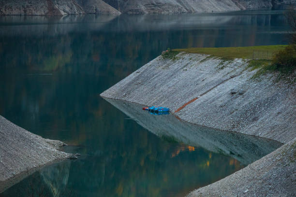 Lake Corlo in autumn almost dry with little water