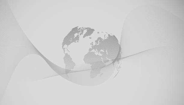 istock Abstract futuristic background with connecting lines wave . World globe on white. Global network connections, geometric design, technology digital concept. 1396519133