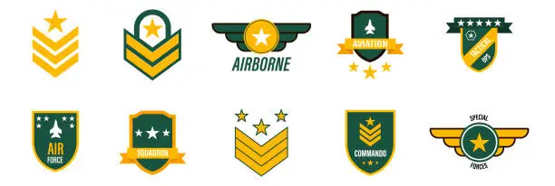 Vector illustration of Military badge set. Air force emblem. Vector illustration.