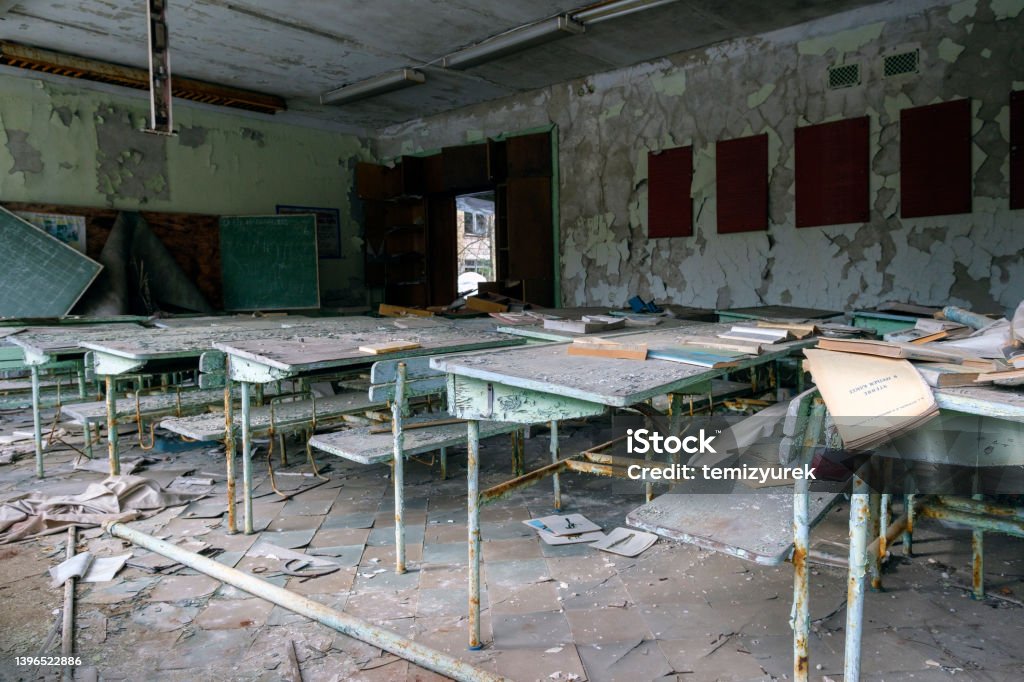 Abandoned Classroom Abandoned Classroom in Pripyat, Chernobyl, Ukraine Ukraine Stock Photo