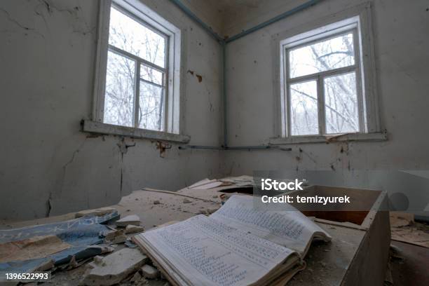 Room Of A Building In Chernobyl Exclusion Zone Stock Photo - Download Image Now - Nuclear Fallout, Abandoned, Accidents and Disasters