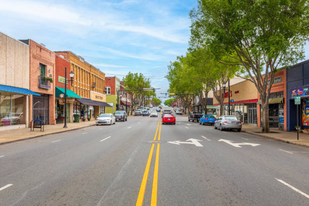 Wide angle view of Main Street, Lexington, NC stock photo