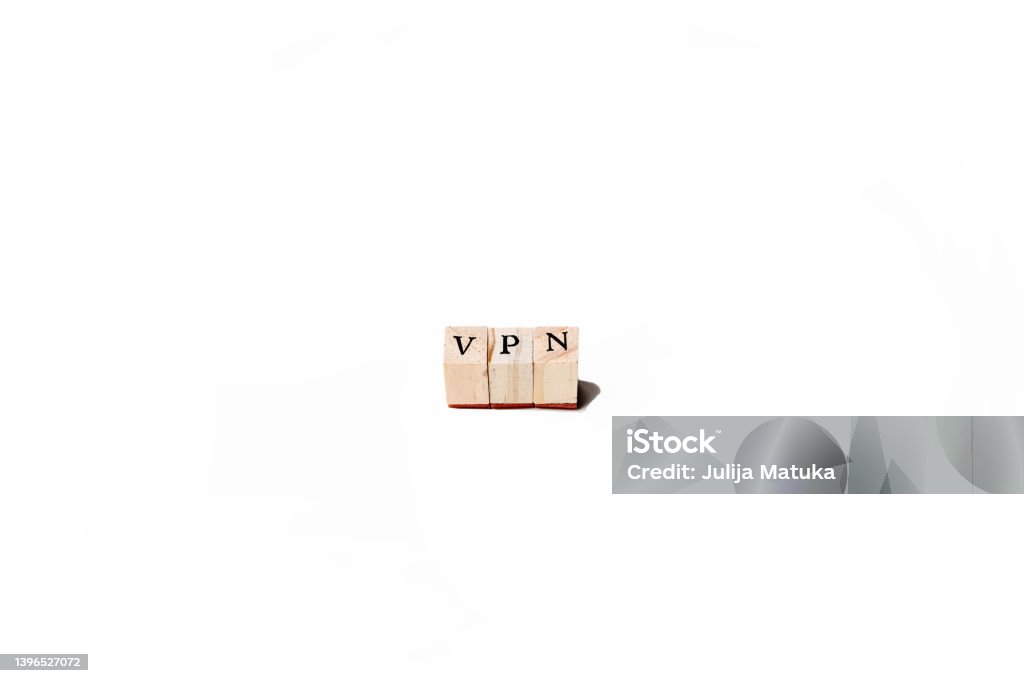 Isolate of wooden letters folded into the word VPN. Abbreviation of the word Virtual Private Network. Accessibility Stock Photo