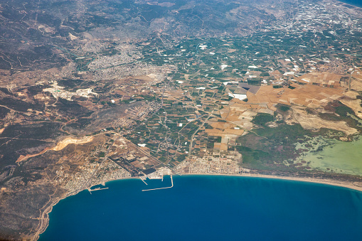 Aerial view over the peninsula with Tasucu city in Mersin Province, Turkey.