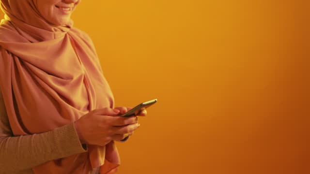 mobile technology chatting app woman neon light