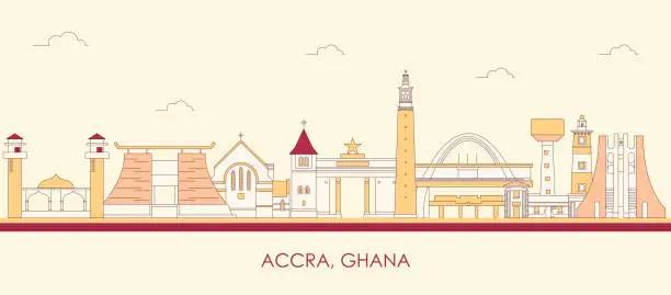 Vector illustration of Cartoon Skyline panorama of city of Accra, Ghana