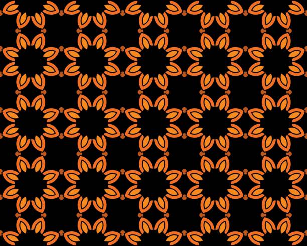 ilustraciones, imágenes clip art, dibujos animados e iconos de stock de el patrón floral naranja sobre una superficie negra - silk bronze brown backgrounds