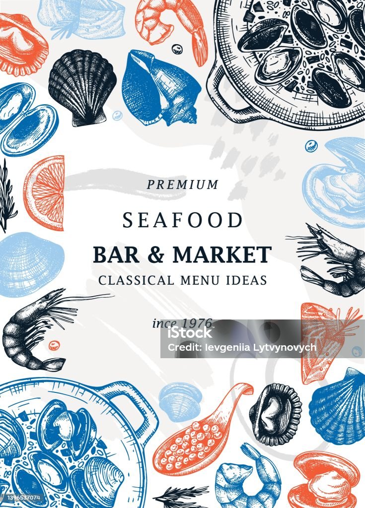 Shellfish Drawing/design Shellfish Sketched Design Stock Illustration - Download Image Now ...