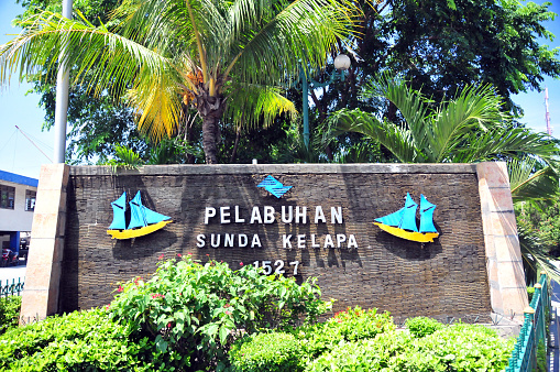Jakarta, Java, Indonesia: entrance sign at Sunda Kelapa harbor - old port on the Ciliwung River estuary, once the main port of Sunda Kingdom of Pajajaran and a Portuguese empire outpost.
